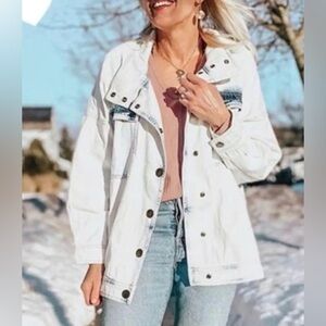 Cabi oversized jean jacket. Bleach washed denim jacket size small ‘Drew’ Style